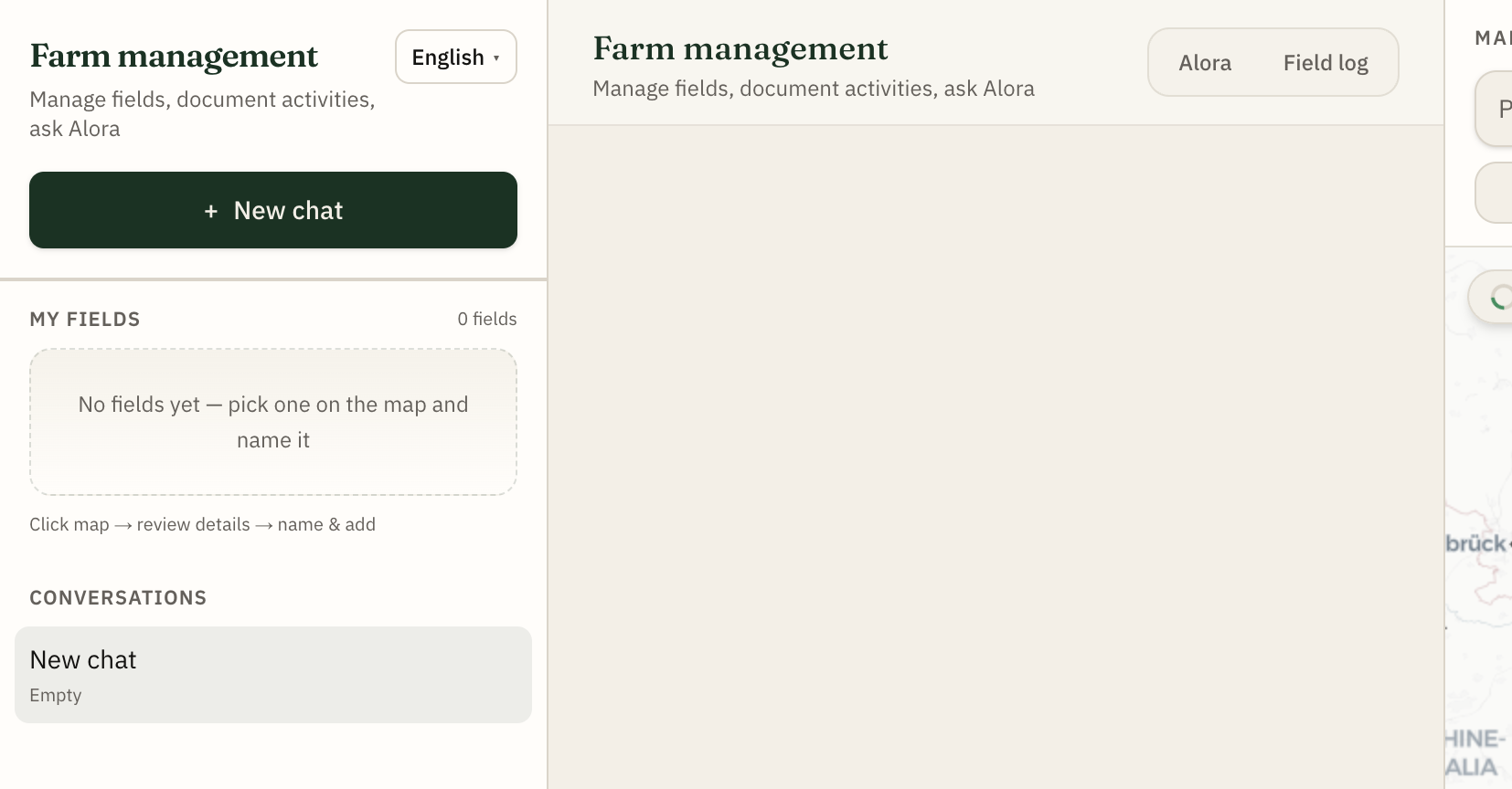 Επίδειξη chat χωραφιού Alora στο agri-chat.de